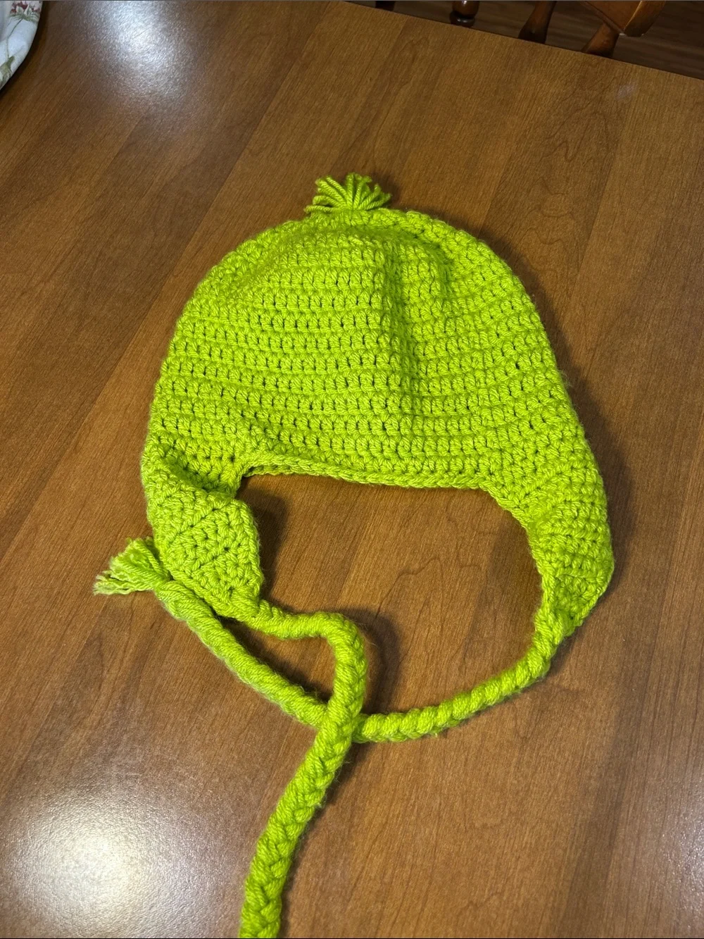 Handmade Grinch-Inspired Earflap Crochet Hat - Lime Green